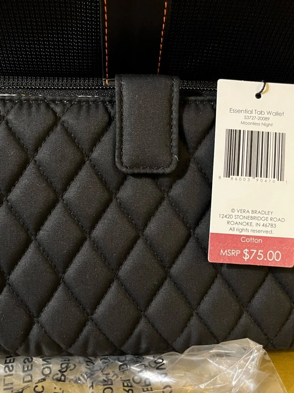 Vera Bradley Moonless Night Quilted Essential Tab Wallet - Black - Picture 3 of 10
